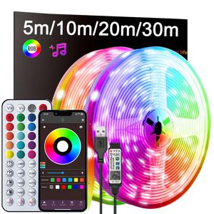방용 RGB LED 스트립 조명 1M 5M 10M 20M 30M USB 5V 음악 동기화 앱 제어 LED 테이프 유연한 리본 침실 홈 데코