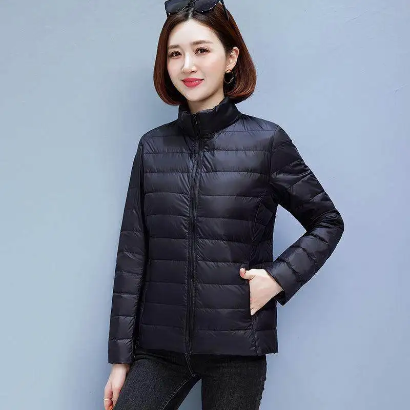 여성용 경량 루즈핏 숏 다운 코튼 자켓 가을 겨울 패션 한국 스타일 베스트 스타일 코트 나비 매듭 디자인
