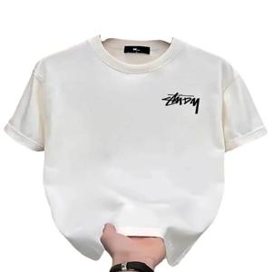 남성용 여름 신상 순면 티셔츠, 반팔, 패셔너블한 만화 프린트, 반소매, 라운드넥 루즈 베이스 레이어