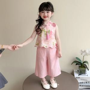 얇고 편안한 여름 소녀 세트 민족 스타일 아동복 어린이 의류 댄스웨어 공연 의상 중국 스타일 한복