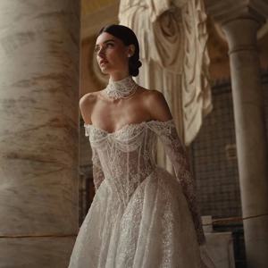 2026 아이보리 레이스 웨딩드레스 스위트하트 A라인 신부 드레스 우아한 긴팔 브라이덜 드레스 맞춤 제작 웨딩드레스 2025