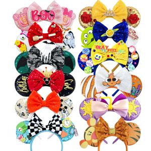 미키 마우스 귀 머리띠 리본 장식 스팽글 캔디 머리띠 코스프레 의상 파티 크리스마스 선물 소녀 여성용