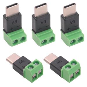 5개입 타입 C에서 2핀 어댑터 - 납땜 없이 빠른 연결 녹색 단자 충전 케이블용 (휴대폰, 파워뱅크) DIY 전자제품