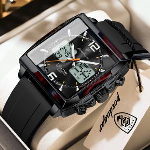 포에다가 러버스 워치 전자식 사각 LED 알람 크로노그래프 남성용 시계 주간 날짜 듀얼 타임 디스플레이 남성 쿼츠 손목시계