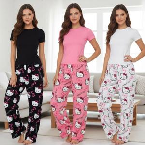 헬로키티 만화 귀여운 잠옷 가을 겨울 남녀 공용 루즈핏 롱핏 커플 잠옷 집에서나 밖에서나 입을 수 있는 잠옷