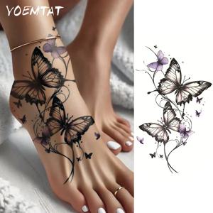 방수 임시 타투 스티커 나비 꽃 라인 패턴 바디 아트 팔 가짜 타투 슬리브 여성 남성 손 어깨용