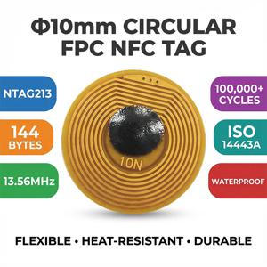 10mm 직경 고온 RFID NFC FPC 태그 NXP NFC213 미니 카드 13.56MHz 패시브 RF 카드 위조 방지 금속 방지
