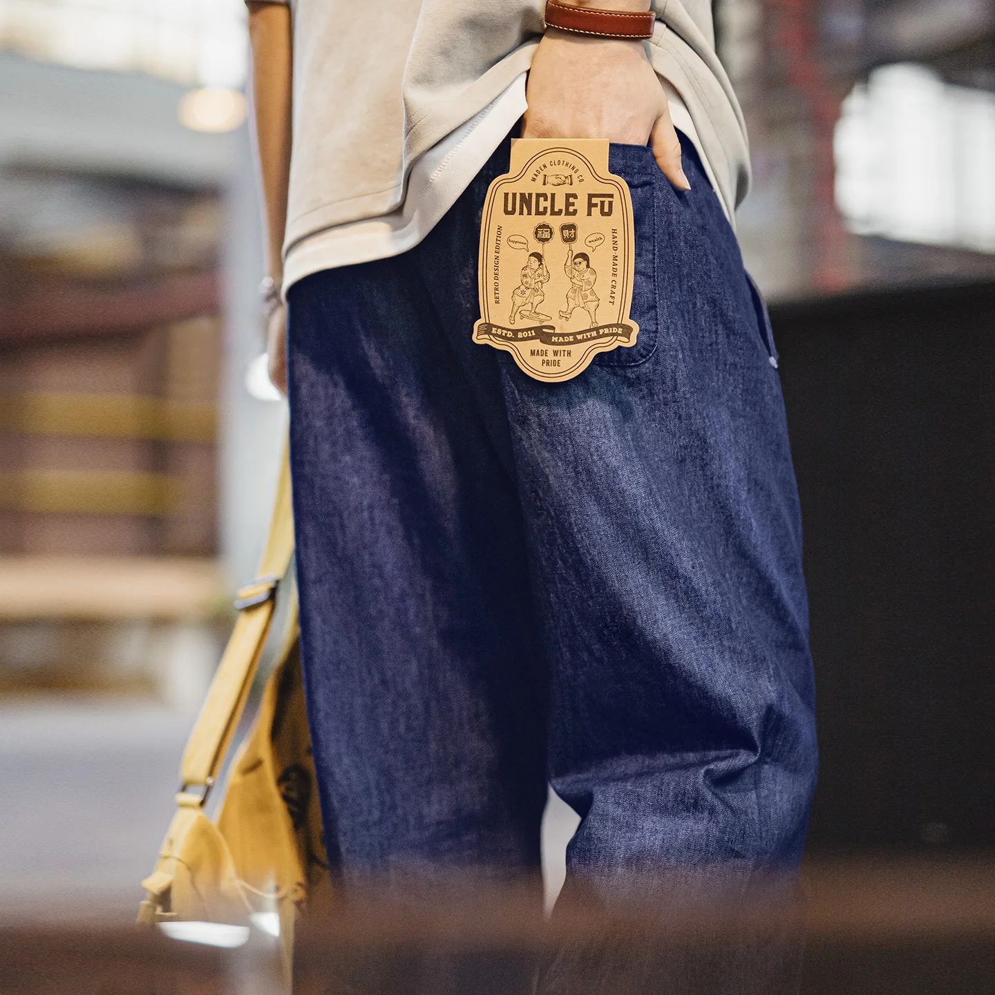 Maden 남성용 빈티지 데님 청바지 워시드 블루 경량 배기 스트레이트 와이드 레그 지퍼 캐주얼 봄 여름 바지