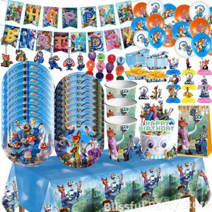 주토피아 2 생일 파티 장식 테이블웨어 키트 컵 접시 주디 닉 풍선 남아 여아 선물 베이비 샤워 파티 용품