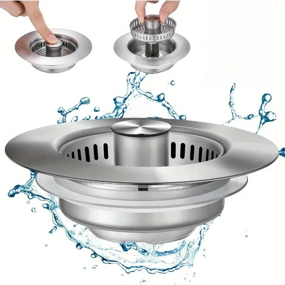 3-in-1 싱크대 거름망 – 막힘 방지 바구니와 냄새 필터가 있는 팝업 스토퍼