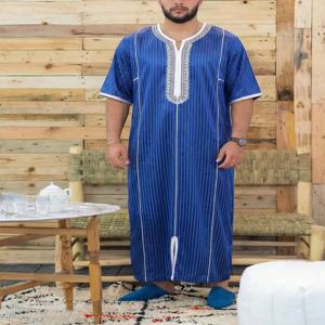 무슬림 남성용 모로코 간두라 토브 루즈핏 반팔 화려한 자수 편안한 이슬람 남성 전통 의상 파티룩