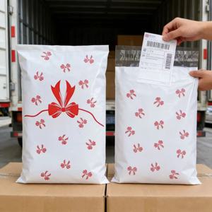 흰색 택배용 폴리 메일러 우편 가방 귀여운 리본 의류 메일러 보관 포장 가방 선물 신발 특급 배송 파우치