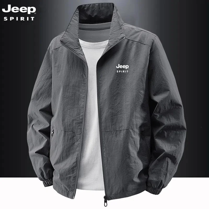 JEEP 스피릿 스탠드업 칼라 재킷, 봄, 가을 캐주얼 플러스 사이즈 작업복, 아웃도어 방풍 남성용 상의, 스포츠 재킷