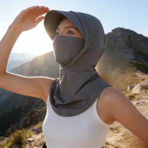 여성용 여름 풀페이스 헤드기어, 새로운 아이스 실크 자외선 차단 사이클링 넥 프로텍터 통기성 일체형 선스크린 마스크