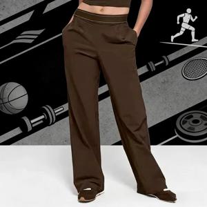 여름용 하이웨이스트 스트레이트 와이드 레그 팬츠 여성용 요가 스포츠 팬츠 편안하고 통기성 좋은 야외 캐주얼 요가 팬츠