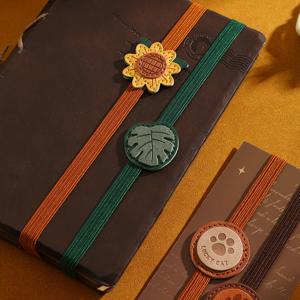 2개의 탄성 노트북 스트랩 세트, PU 꽃무늬 디자인과 스티치 패턴 장식 마감, 노트북, 저널, 플래너용
