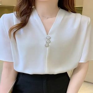 세련된 느슨한 반팔 여성용 쉬폰 셔츠 여름 새로운 스타일 한국어 버전 자외선 차단 페이스 스카프 마스크 BOIVCN