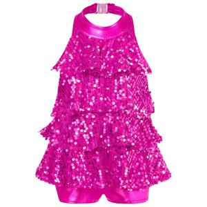 키즈 소녀 스팽글 모던 재즈 라틴 발레 댄스 의상 홀터 반짝 이는 무대 공연 발레 댄스 Shorty Unitard Dress