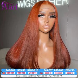 투명 13x4 13x6 레이스 정면 가발 생강 오렌지 스트레이트 인간의 머리 가발 여성을위한 Pre 뽑은 5x5 레이스 클로저 가발