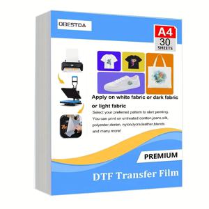 A4 30 Pcs DTF 전사 필름 PET 열전달 용지 DIY 직접 티셔츠 가방 용 무광택 양면 투명 전처리 시트