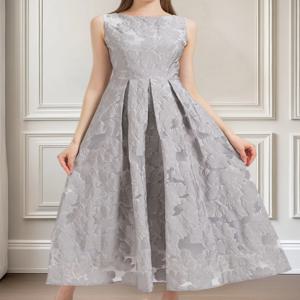 새로운 패션 오간자 꽃 자수 우아한 롱 드레스 여름 민소매 드레스 여성 휴가 이브닝 파티 드레스