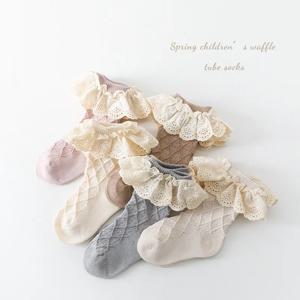 여아용 레이스 양말, 프릴 양말, 귀여운 양말, 유아 코튼 플라워, 긴 튜브 양말, 0-5 세, 용수철 가을