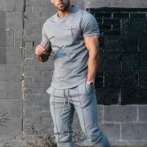 남성용 여름 패션 스포츠 세트, 트렌디 3D 프린트 스포츠 세트, 캐주얼 조깅 스트리트 웨어, 반팔 티셔츠, 긴 바지 2 피스