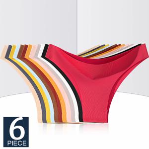 FINETOO 6 개/대 얼음 실크 원활한 속옷 낮은 허리 브라질 바지 통기성 고탄성 란제리 친밀한 팬티