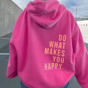 Do What You Make Letter Printing 맨투맨 여성용 스트리트 풀오버, 따뜻하고 부드러운 후드, 느슨한 플리스 여성 의류