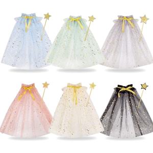 스타 마법의 지팡이와 통기성 메쉬 망토 Tulle Cape for Kids 파티 사진 소품을 포함한 마법의 마법 의상 세트