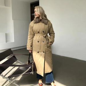 2025 여성용 두꺼운 따뜻한 모피 칼라 롱 파카, 런웨이 디자이너 롱 코트, 여성 오버코트, 겨울 스타일리시