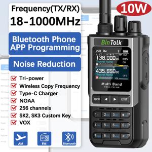 BinTolk BT8200 워키 토키 장거리 10W 트라이 파워 풀 밴드 무선 블루투스 전화 프로그래밍 소음 감소 햄 라디오