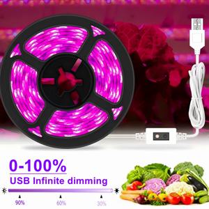 5V USB LED 성장 빛 5m 디밍이 가능한 스위치 60LED/m 전체 스펙트럼 식물 빛 야채 모종 성장을위한 스트립 식물 램프 성장