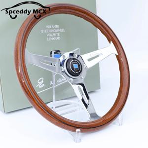 14인치 350mm 클래식 우드 그레인 스티어링 휠 고급 광택 항공기 품질 알루미늄 자동차 스포츠 스티어링 휠