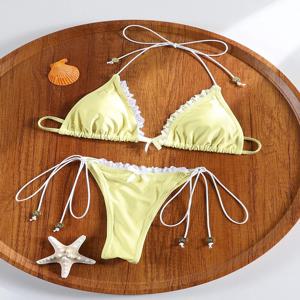 ZRTAK 섹시 레이스 테두리 비키니 마이크로 끈 비키니 수영복 여성 비키니 밴디지 비치웨어 수영복 2피스 비키니 세트
