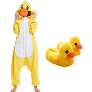 노란 오리 Onesie 동물 Kigurumi 유니콘 잠옷 할로윈 성인 만화 잠옷 코스프레 파티 여성 남성 Homewear 슬리퍼 XXL