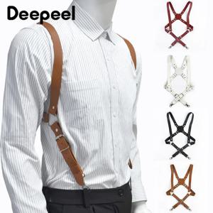 디피엘 2.5cm 남성용 가죽 서스펜더 2 클립 훅 남성용 탄성 브레이스 성인 조절 스트랩 하네스 서스펜더 바지 액세서리