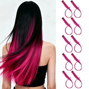 10개입 22인치 합성 롱 스트레이트 헤어 익스텐션 클립형 컬러 파티 하이라이트 헤어피스 여성 어린이 소녀용