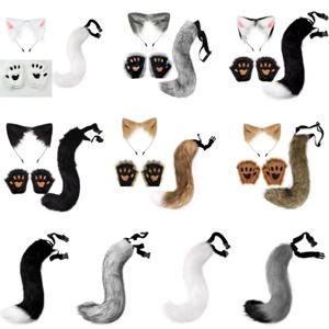 푹신한 여우 귀와 꼬리 세트 부드러운 여우 귀 머리띠 인조 모피 동물 테마 코스프레 할로윈 파티 의상 액세서리