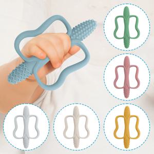 손잡이가 있는 일체형 실리콘 치발기, 아기 장난감 치발기, 6가지 색상, 잡기 쉬움, 옥수수 모양 치발기, BPA 프리.