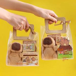 1세트 귀여운 펜 스티커 노트북 플러시 펜던트 카피바라 문구 세트 핸드백 문구 세트 문구 생일 선물