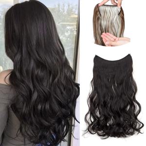 20인치 합성 긴 곱슬머리 투명 와이어 헤어 익스텐션 헤어밴드 열 저항성 클립 없음 여성용 헤어피스