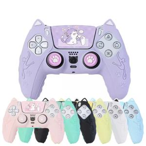 플레이스테이션 5 PS5 컨트롤러 케이스용 귀여운 고양이 실리콘 소프트 프로텍터 스티커 스킨 썸 스틱 그립 캡 커버 실리콘 케이스