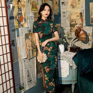 2025년 신형 개선된 여성용 중국식 치파오 드레스, 실크 소재 두꺼운 봄 시즌 웨딩드레스 여성용 원피스