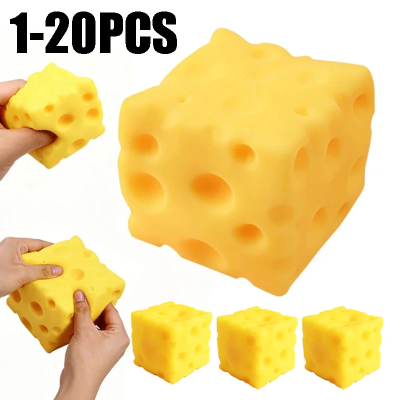 치즈 모양의 부드러운 고무 재질의 스트레스 해소용 센서리 피젯 장난감, 불안 완화, 집중력 향상, 휴식, 재미를 위한 치즈 모양의 신기한 스퀴즈 토이