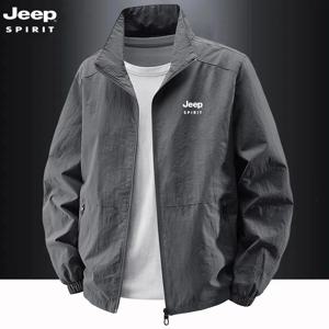 JEEP 스피릿 스탠드업 칼라 재킷, 봄, 가을 캐주얼 플러스 사이즈 작업복, 아웃도어 방풍 남성용 상의, 스포츠 재킷