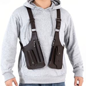 럭셔리 디자인 남자 전술 조끼 가방 고품질 PU 가죽 남자 가슴 가방 전화 주머니 빈티지 디자인 겨드랑이 백 팩 가방