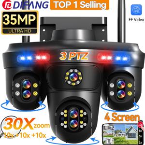DIFANG 35MP WiFi IP 카메라 4 화면 7 렌즈 10X 줌 야외 무선 PTZ 보안 캠 자동 추적 CCTV 감시 카메라 가정용 외부 와이파이 CCTV, 3개 360도 PTZ 카메라 실외용 IP 감시 카메라, 야간 투시 방수 cctv 한국형