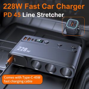 228W 9 in 1 차량용 고속 충전기 어댑터 충전 독립 스위치 DC 담배 콘센트 PD 3 소켓 담배 라이터 분배기