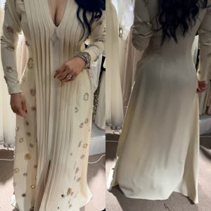 맞춤형 캐주얼 저지 스팽글 플리츠 A 라인 V 넥 롱 드레스 맞춤형 행사 중국 스타일 우아한